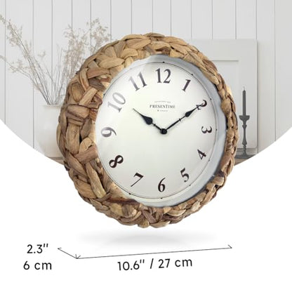 Farmhouse Series, Rustic Woven Clock | 10.5-Inch Natural Woven Water Hyacinth/Seagrass Wall Clock, Wall Art for Home & Farmhouse Decor - size: 10.5 inch