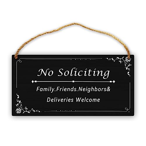 No Soliciting Sign for House 12 x 6 Inches, Welcome Wood Sign Plaque for Front Door, No Soliciting Family Friends Neighbors and Deliveries Hanging Sign for Front Door Wall Entryway Porch - color: No Soliciting Sign