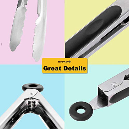 HINMAY Stainless Steel Kitchen Tongs 9-Inch Cooking Tongs, Set of 3 - color: Silver