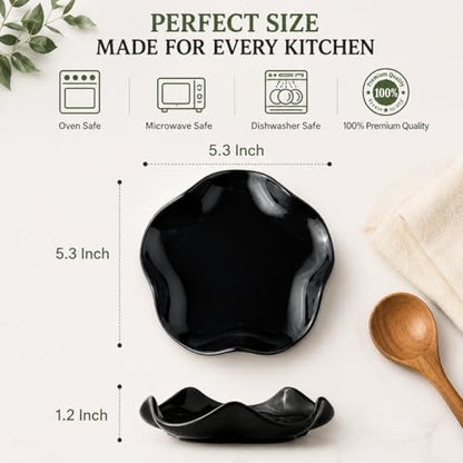 Miamolo Black Spoon Rest for Stove Top, Holds Multiple Utensils, Drip-Free | 5.3" Ceramic Spoon Holder, Heat Resistant | Keep Kitchen Counter Clutter-Free | Cute Spatula Holder Dishwasher Safe, Black - color: Black