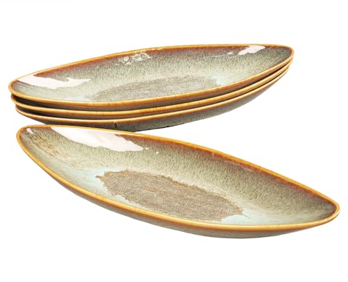 Serving Platter Olives Plate Large Tray Set of 4, For Entertaining Porcelain Trays, Salad, Appetizer, Pasta,Microwave, ovens dishwashers Safe,Brown reactive glaze 15.4 Inch - color: Brown reactive glaze, size: 15.4 Inch