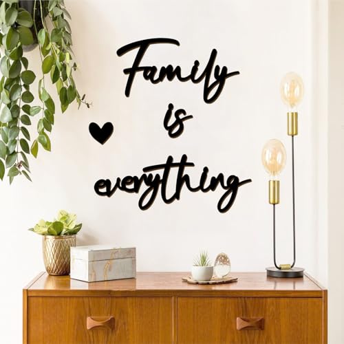Family Is Everything Wall Decor Home Sign Wooden Art Living Room Decoration | Family Wall Decor Plaque, Peel And Stick Home Wall Signs, Wood Sayings For Living Room, Farmhouse Black Words Lettering Art - color: Family