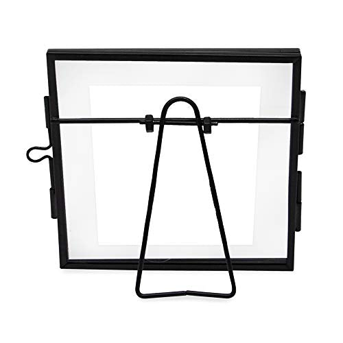 Isaac Jacobs 4x4 Black Metal Floating Photo Frame, Locket Closure | Modern Style Brass and Glass, Metal Floating Desk Photo Frame, with Locket Closure, Art, Mementos & Keepsakes - size: 4x4