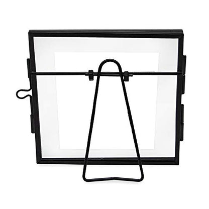 Isaac Jacobs 4x4 Black Metal Floating Photo Frame, Locket Closure | Modern Style Brass and Glass, Metal Floating Desk Photo Frame, with Locket Closure, Art, Mementos & Keepsakes - size: 4x4