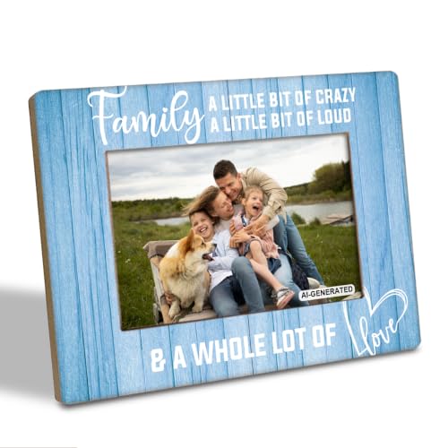 Family Photo Frame for Home Decor, A Little Bit of Crazy A Little Bit of Loud & A Whole Lot of Love Photo Frame, Holds 4 x 6 Inch Photos, Farmhouse Wooden Picture Frames Gift, Family Room Decor A2 - color: BlueA