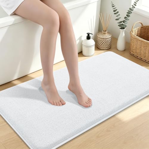 Smiry Memory Foam Bath Mat 44x24, Extra Soft Absorbent Bathroom Rugs | White Quick Dry, Machine Washable Bath Mats for Bathroom, Shower, Tub and Home Decor Accessories - color: White, size: 44'' X 24''