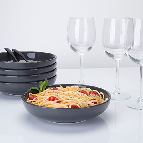 Pasta Bowls Set of 6, Large Salad Bowls Soup Bowl Ceramic Bowls for Kitchen, Microwave Dishwasher Safe, 22oz Bowl Plates (Dark Gray) - color: Dark Gray