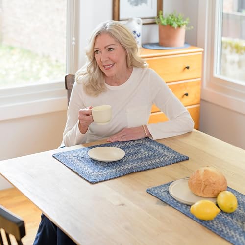 Homespice Denim Braided Placemats for Coastal Decor, Rect 13x19 Set of 6 | Blue Protects Tabletop in Style and Everyday and Holiday Table Mats, Reversible and Durable - color: Denim