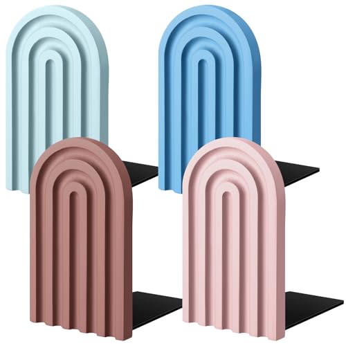 Harloon 4 Pcs Boho Arch Wooden Bookends, Decorative Rainbow Book Stoppers with Non-Slip Metal Base, 5x3x4 Inches, Cute Shelf Decor for Heavy Books, Home Office Study Desk Organizer(Morandi Color) - color: Morandi Color