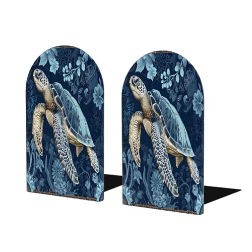 Blue Leaf Animal Turtle 2Pcs Book Ends for Shelves Non-Skid Wood Bookends Decorative Back to School Books Holders Book Stoppers Bookshelf Accessories for Desk Home Office School Decor (1 Pair) - color: Blue Leaf Animal Turtle