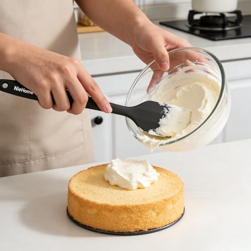 NileHome Silicone Spatula Set, 6 Pieces Food Grade Kitchen Utensils with Silicone Brush Heat Resistant Up to 600°F Dishwasher Safe BPA-Free Rubber Spatula for Scraping, Baking, Cooking, Mixing-Black | Food-Grade Material,Heat Resistant Up to 600°F,Dishwas