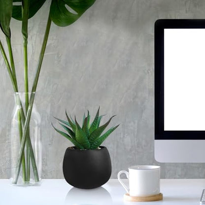 Winlyn Set of 3 Artificial Succulent Plants in Black Concrete Pots Faux Aloe Hops String of Pearls Potted Plants Small Fake Plants Desk Plants for Home Office Desk Kitchen Bathroom Shelf Windowsill - color: Black Pots