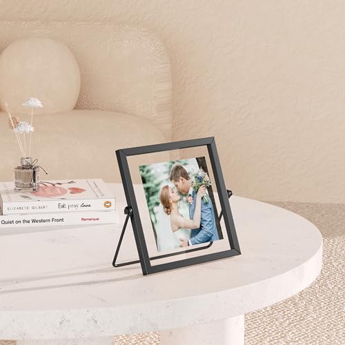 4x4 Floating Picture Frame, Black old Small Photo Frame, Metal Pressed Flowers Desk Picture Frame with Glass, Great for Photos, Gift, Pictures, Wedding, Portraits - color: 4"x4" Black