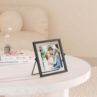 4x4 Floating Picture Frame, Black old Small Photo Frame, Metal Pressed Flowers Desk Picture Frame with Glass, Great for Photos, Gift, Pictures, Wedding, Portraits - color: 4"x4" Black