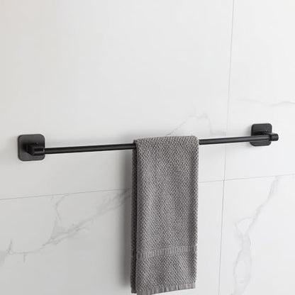 Matte Black Bathroom Accessories Set, 4 Pieces Bathroom Hardware Set, 24 inch Towel Bar, Towel Racks, Robe Towel Hooks, Toilet Paper Holder Wall Mounted Or Self-Adhesive,Stainless Steel and Plastic - color: Matte Black