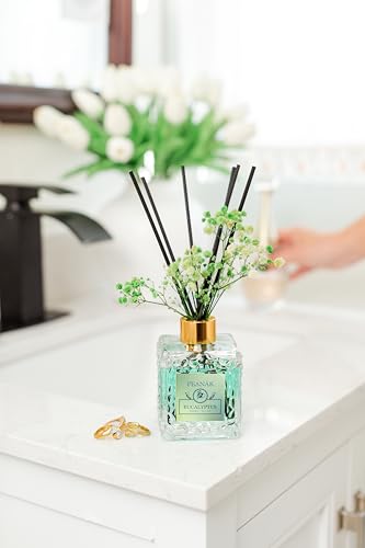 Reed Diffuser Set - Eucalyptus Mint Oil, Oil Diffuser Sticks, Bathroom Diffuser, Bathroom Decor, 200ml with Preserved Flowers - PEANÄK - size: 6.7 Ounce/1pack