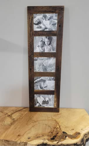Rustic Wooden Collage Picture Frame, Wood Multi Photo Holder for Wall, Horizontal and Vertical Display, Reclaimed Barnwood, 5 Openings each 5x7 - size: 5 Openings