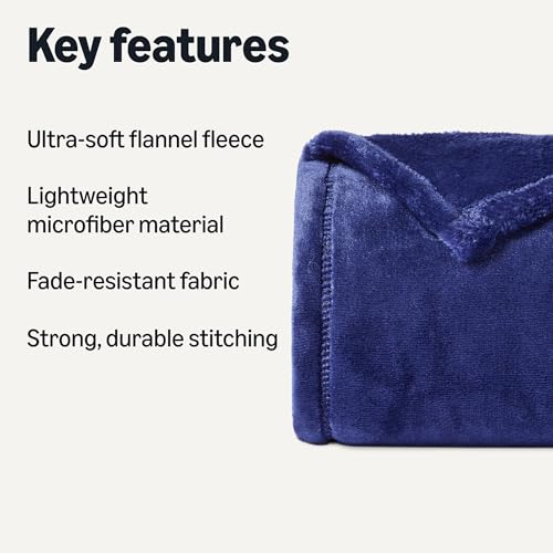 Amazon Basics Throw Blanket, Ultra-Soft Flannel Fleece, Cozy for Couch Sofa Bedroom, Fade-Resistant, 50 x 60 Inches, Navy - color: Navy, size: 50 x 60 inches