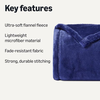 Amazon Basics Throw Blanket, Ultra-Soft Flannel Fleece Microfiber, Lightweight Cozy for Couch Sofa Bedroom, Fade-Resistant, 50 x 60 Inches, Navy (Pack of 2) - color: Navy, size: 50 x 60 inches (Pack of 2)