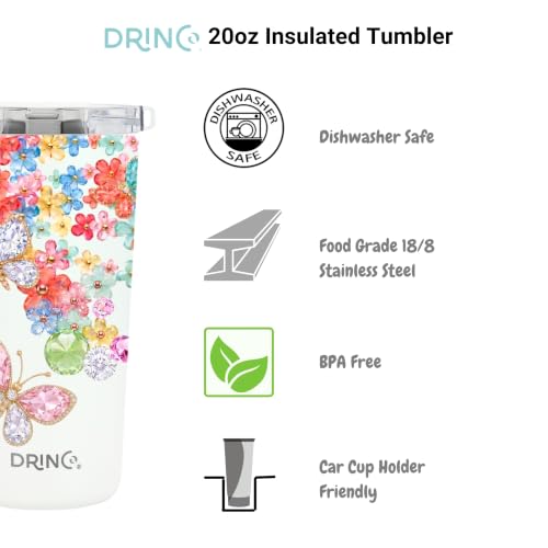 Drinco - 20 oz Stainless Steel Tumbler | Double Walled Vacuum Insulated Mug With Lid, 2 Straws, For Hot & Cold Drinks (20oz Garland) - color: 20oz Garland