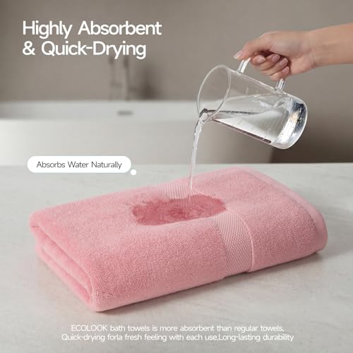 ecolook Ultra Soft 6-Piece Towel Set, 100% Cotton | Lighter Weight, Quick Dry, Highly Absorbent, 2 Bath, 2 Hand, 2 Washcloths, Perfect for Bathroom, Pink - color: Pink