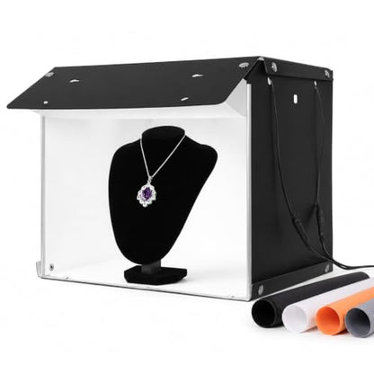 EMART Light Box Photography 14"x15" CRI>95 Photo Box for Photobooth Jewelry | 102 LEDs Lights,4 Color Backdrop,Portable & Sturdy,For Toys Watches Cosmetics Photo Studio Products Displays Photography