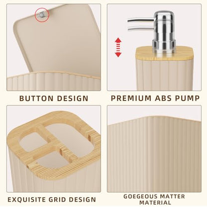 XLHOMO Bathroom Set- 25PC Beige Bathroom Set, Bathroom Set with Shower Curtain and Rugs, Beige Shower Curtain Set, Toilet Brush, Bathroom Trash Can - size: Bath Set+Shower Curtain+Rugs, style: Beige