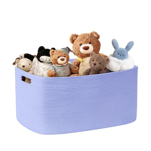 72L Large Woven Laundry Basket Hamper with Handles, Blue Purple | collapsible wicker hamper, storage for dirty clothes, toys, blankets, gifts, living room, bedroom, bathroom, 22"x17"x12" - color: Blue Purple, size: 72L