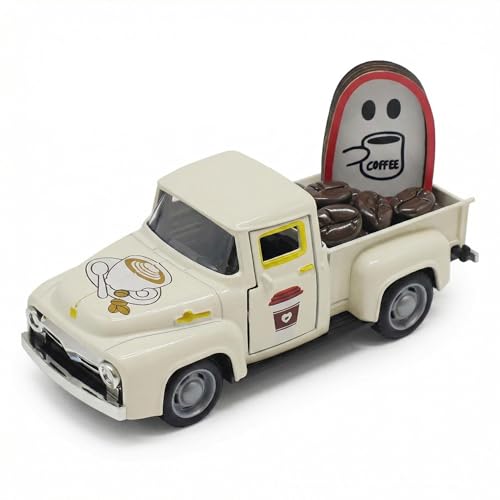 Coffee Bar Truck Decor Vintage Farmhouse Metal Truck Decorations with Mini Wooden Sign & Beans Accessories for Coffee Stations, Home Kitchen Table Shelf Tiered Tray for Cup of Joe Lovers - color: Coffee-white