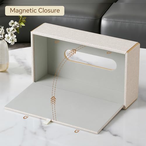 Linen Tissue Box Cover Rectangle with Magnetic Closure, Low Profile | 4 Different Sizes, PU Leather Tissue Box Cover, Decorative Rectangular Tissue Holder for Bathroom Nightstand Car Office - size: Low Profile – Fits Tissue Boxes Up to 2.2" Tall