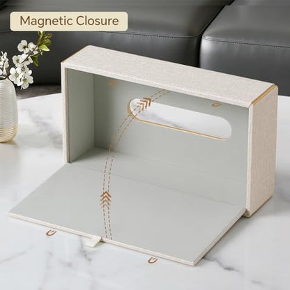 Linen Tissue Box Cover Rectangle with Magnetic Closure, Low Profile | 4 Different Sizes, PU Leather Tissue Box Cover, Decorative Rectangular Tissue Holder for Bathroom Nightstand Car Office - size: Low Profile – Fits Tissue Boxes Up to 2.2" Tall