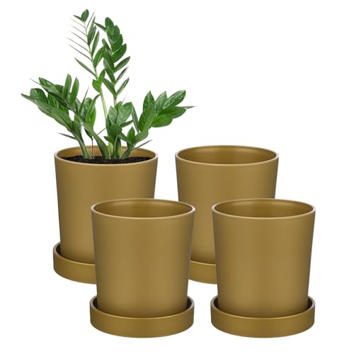 M METERXITY 4-Pack Plant Pots, 3.5 Inch Plastic Flower Pots with Drainage Holes for Cactus/Succulents Pot/Small Plants/Home/Garden, Planters for Indoor Plants [Gold] - color: Gold, size: Diameter 3.5 Inch