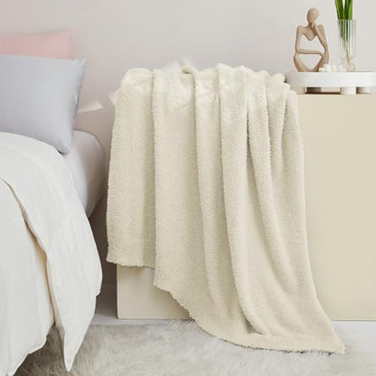 Super Soft Knit Throw Blanket Throw Size Beige - Lightweight Plush Fuzzy Fluffy Warm Cozy Blankets and Throws for Sofa Bed All Season Use, 50x60 inches - color: Beige, size: Throw/Travel(50"x60")