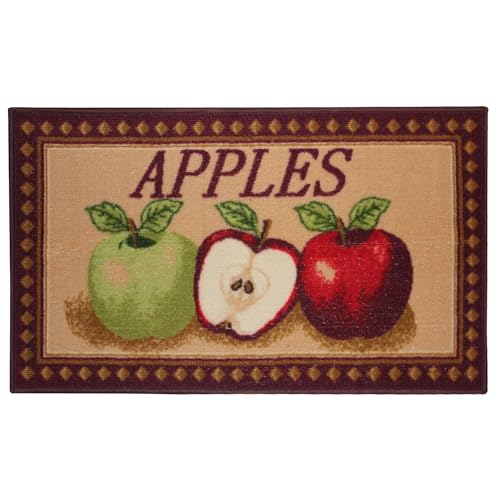 Kashi Home Kitchen Rug, Printed Area Rug, Durable Floor, Door Mat, Farmhouse Non-Slip Carpet Latex Backing Beautiful Design, Mixed Apple 18x30 Rectangle - color: Mixed Apple, size: 1'6" x 2'6" (Rectangular)