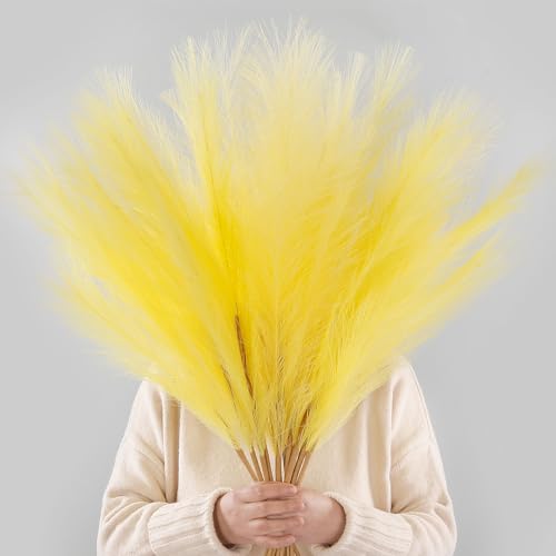 38" Yellow Faux Pampas 12PCS Large for Floor Vase Filler Decor | Tall Fluffy, Fake Pompas Floral,Artificial Pompous Grass, for Floor Vase Filler Home Boho Decoration - color: Light Yellow