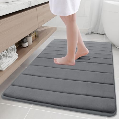 Buganda Memory Foam Bath Mat 40 x 32, Ultra Soft Absorbent Bathroom Rugs | Grey, Machine Washable Quick Dry Bath Mats for Bathroom Floor, Shower and Tub, Home Decor Accessories - color: Grey, size: 40" X 32"