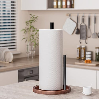 Wooden Paper Towel Holder Countertop, Kitchen Paper Towel Holder. | Stainless Steel with Real Wood Base, Farmhouse Paper Towel Roll Dispenser Fits Standard and Jumbo Size Paper Towels.