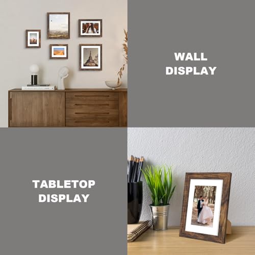 iRahmen 6x8 Picture Frame with Mat 4x6 - High Definition Real Glass Wooden Photo Frames for Tabletop Display and Wall Mounting (Brown, Set of 4) - color: Brown, size: 6X8