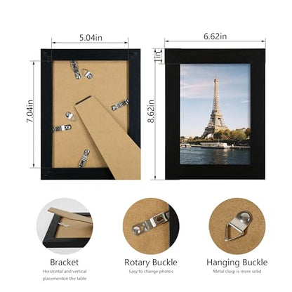 iRahmen 5x7 Picture Frame Set of 4, Black Wooden Frame with High Definition Glass, 5 x 7 Photo Frames for Tabletop Display and Wall Mounting - color: Black Woodgrain, size: 5X7