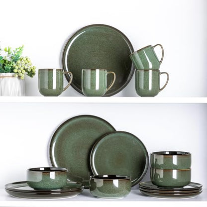 LERATIO Ceramic Coffee Mugs Set of 6,12oz Handmade Coffee Mugs Set | Large Handle for Cappuccino/Latte/Tea/Hot Cocoa,Oven &Dishwasher & Microwave Safe-Green - color: reactive glaze-3