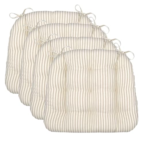 Barnett Home Decor Chair Cushions for Dining Chairs - 15x17 Kitchen Chair Cushions - Machine Washable, 100% Cotton, Made in USA - Latex Foam Comfort Chair Pads - Ticking Stripe Natural Small Pack of 4 - color: Ticking Stripe Natural, size: Small (15"D x 1