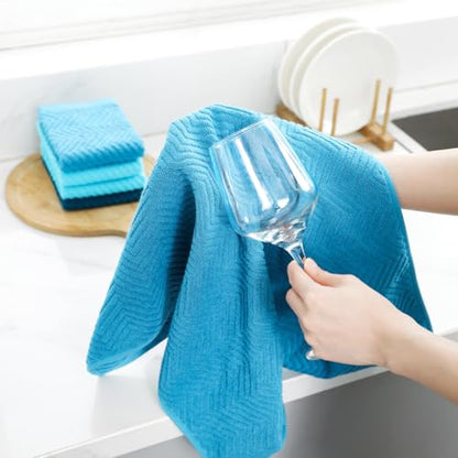 100% Cotton Kitchen Towels and Dishcloths Set, Pack of 8 Super Absorbent 16" x 25" Kitchen Towels and 13" x 13" Dish Cloths (400 GSM) - color: Ocean Set, style: 8-Piece Set