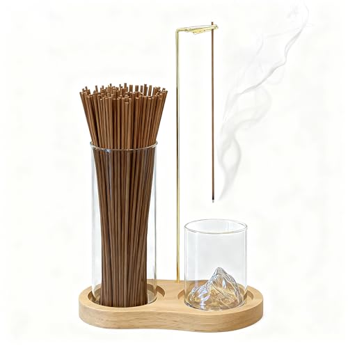 2-in-1 Glass Incense Holder for Sticks, Wooden Incense Burner with Ash Catcher & Incense Storage, Anti-Ash Flying Incense Stick Holder for Meditation, Yoga, Spa, and Home Decor(Natural Wood) - color: Natural Wood