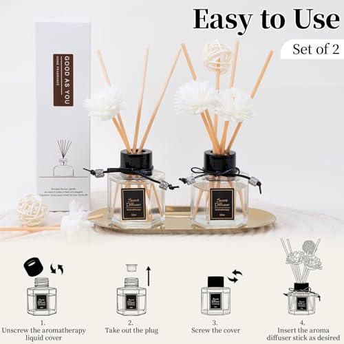 TonJin 2PCS Gardenia Reed Diffuser Set 1.7 fl oz with 6 Scent Sticks, White Floral Home Fragrance, Natural Scented Oil Sticks for Bathroom, Living Room & Bathroom | Non-Toxic Air Freshener