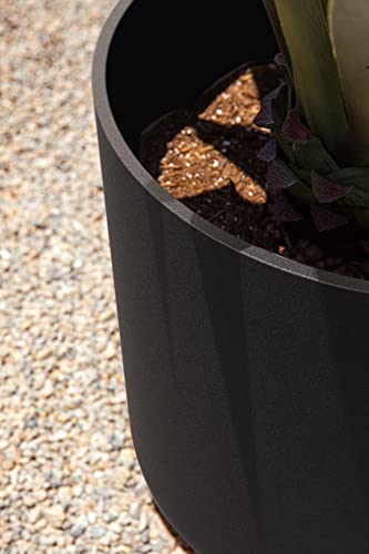 Veradek Round Black Plastic Planter Pots for Indoor/Outdoor Garden Use, with Drainage Holes, Suitable for Small to Large Succulent Plants, Flowers, Modern Interior Plants | Made From a Durable Plastic-Stone Composite With Pre-Drilled Drainage Holes. Moder