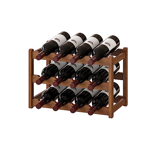 BMOSU Bamboo Wine Rack Wine Storage Cabinet Shelf 12 Bottle Wine Racks Countertop Sturdy for Kitchen Dining Room Pantry - 3 Tiers Wine Rack(Brown) - color: Brown, size: 3 Tier