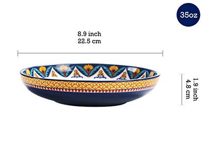 Bico Havana Pasta Bowls, 35oz Salad Bowl Set of 4, Large Ceramic Serving Dinner Bowls for Soup and Cereal, Microwave and Dishwasher Safe, Gift for Housewarming and Thanksgiving - color: Multicolor