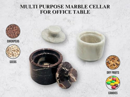 Marble Salt Cellar with Lid 2 Pack - Stone Salt Container for Countertop, Salt Box Keeper for Kitchen Counter, 3.5 oz OceanicX Marble Cellar Set (White Red) - color: White Red Zebra