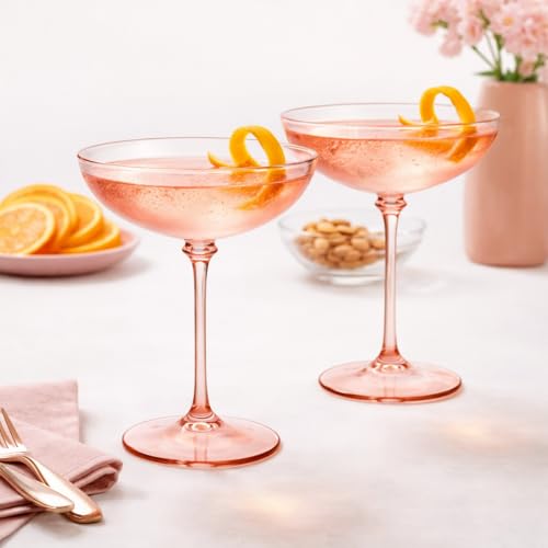 LemonRoad 24 Pcs Plastic Coupe Glasses 9 oz Disposable Martini Glasses for Cocktails, Champagne, Desserts and Espresso, Drinkware Set for Weddings, Birthday Parties, Home Bars (Champagne Powder) - color: Champagne Powder