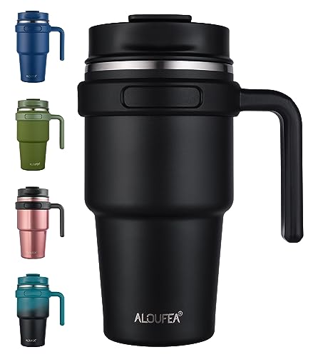20 oz Insulated Travel Coffee Mug Tumbler with Handle and Straw | Leakproof Stainless Steel Coffee Cup with Lid, Double Wall Vacuum Ice Thermal Cup, Black - color: Black, size: 20 Ounces